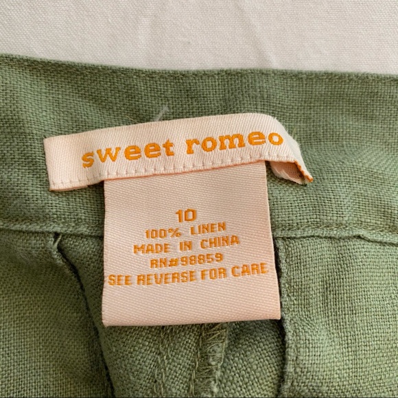 Linen Cargo Capri Cropped Utility Green Pants Size 10 - Picture 3 of 8